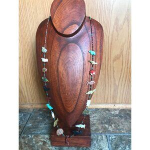 Vtg Zuni Fetish Necklace Native American Hand Carved Brown Bear Center